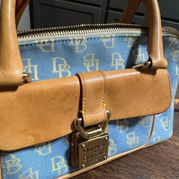 Dooney & Bourke Blue Canvas Leather DB Monogram Domed Satchel Handbag - Picture 11 of 15